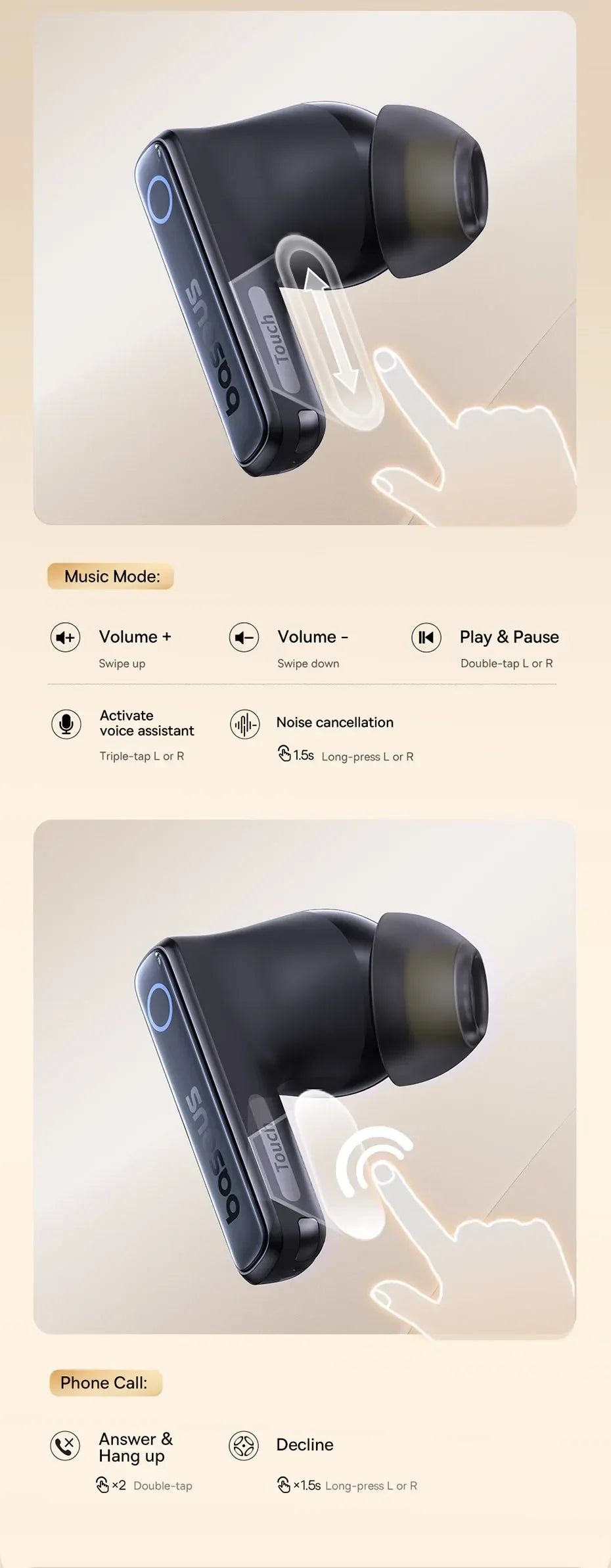 Tidesmit Wireless Noise Canceling Earbuds - 65Hr Playtime Bluetooth 5.3 Tidesmit