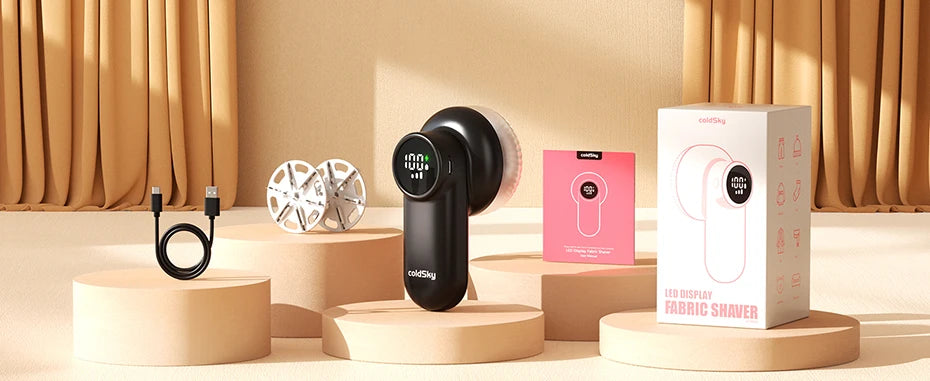 Tidesmit coldSky rechargeable electric lint remover featuring an intelligent digital display for fabric defuzzing