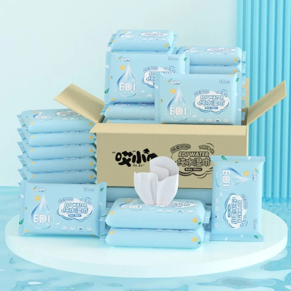 10Pcs/Pack New Spunlace Nonwoven Fabric Baby Wipes Portable EDI Pure Water Water Tissue Disposable Extractable Wet Wipes