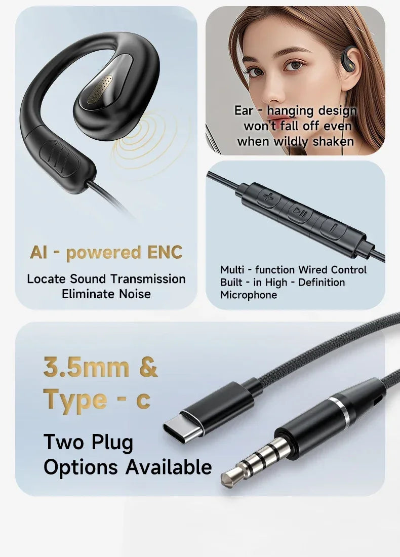 Tidesmit Open Ear Gaming Headset | Wired ENC Mic | 3.5mm & Type-C Options Tidesmit