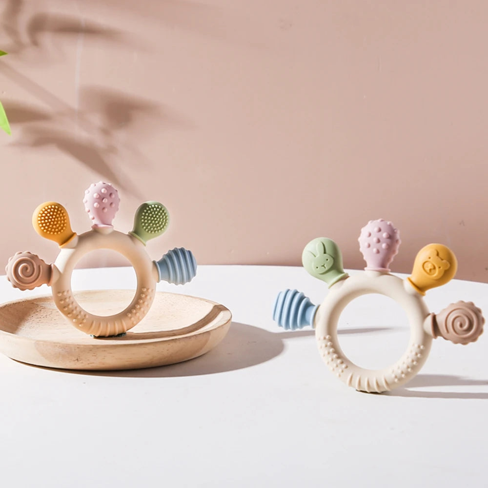 Silicone Baby Teether Toys 0-12Month Food Grade Toddlers Anxiety Teething Ring Sensory Toys Silicone Animal Soothing Accessories