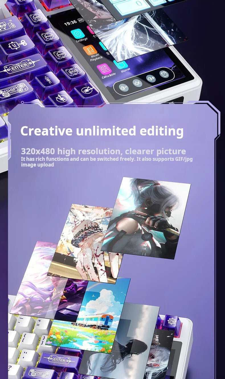 AULA L99 Mechanical Keyboard Intelligent Screen Wireless Bluetooth Gasket Structure Gaming Keyboard RGB  Lighting Night Vision