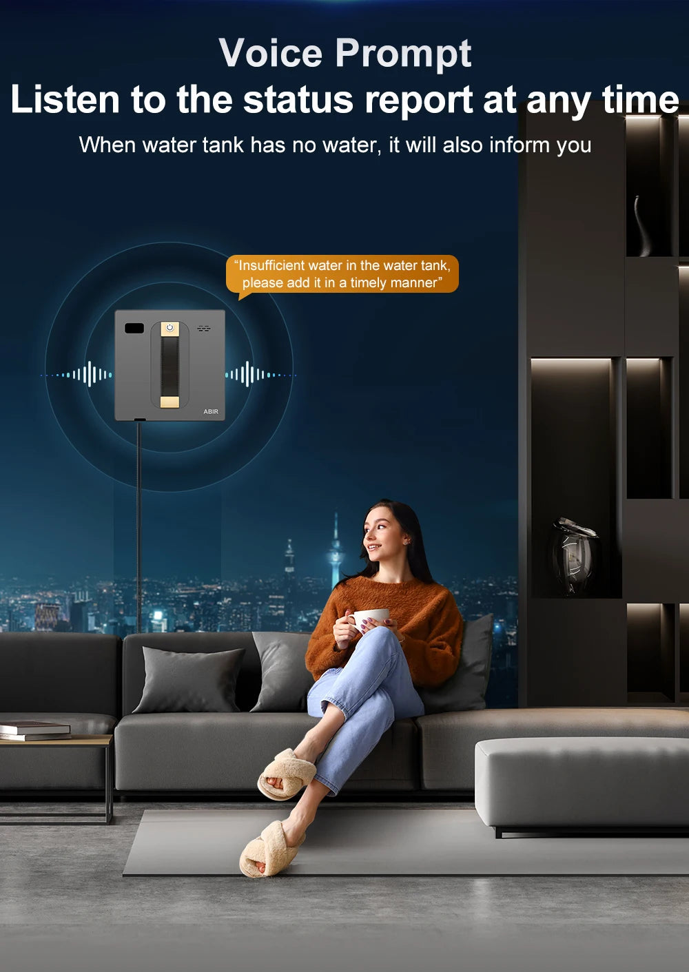 Tidesmit ABIR WD8 smart window cleaning robot with dual water spray and laser sensor cleaning a glass wall