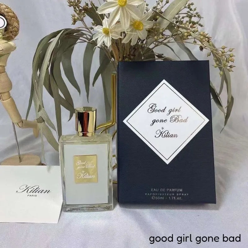 Kilian Good Girl Gone Bad EDP 50ml, unisex niche floral woody perfume in a sleek square glass bottle with gold cap.