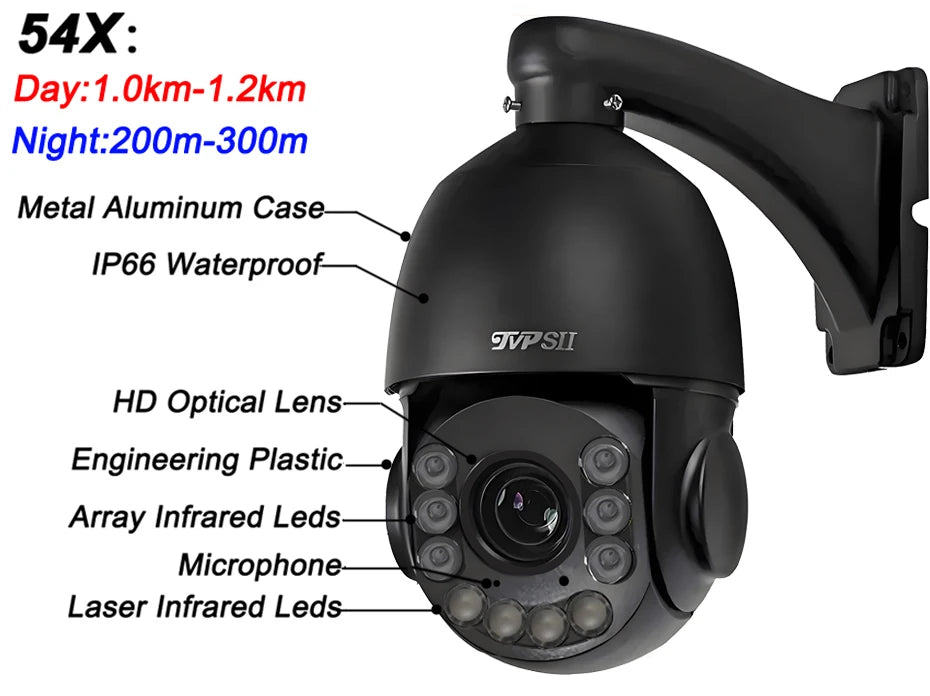 Max.512G Laser Infrared Metal Auto Tracking Cruise 8MP 4K 90X Optical Zoom 360° Audio POE PTZ Speed Dome Surveillance IP Camera