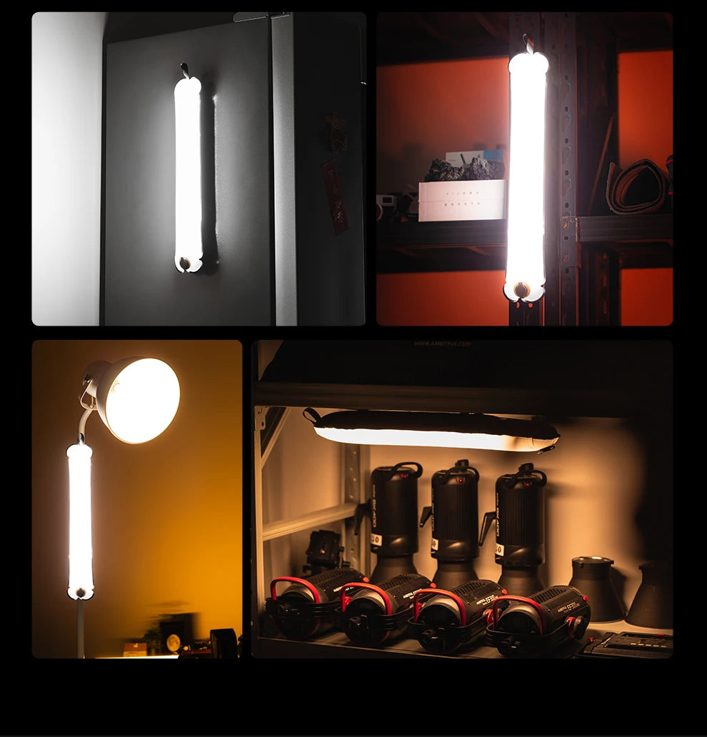 Portable LED light stick with magnetic ends for mounting, providing bright white illumination for workspaces and gear.