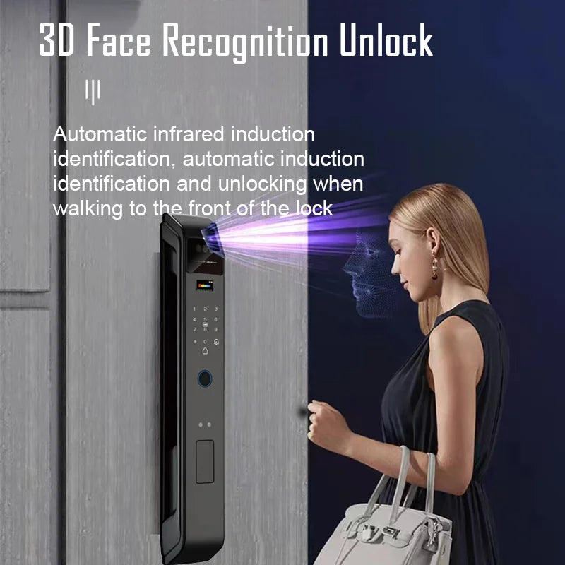 WIfi Tuya APP Remote Unlock Voice Intercom 3D Face Recognition Smart Door Lock With Camera Fingerprint Password Digitl Door Lock