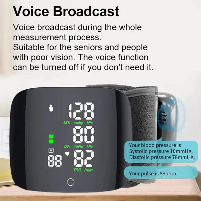 USB Rechargeable Wrist Blood Pressure Monitor English Voice Tonometer Best Automatic Digita Sphygmomanom BP