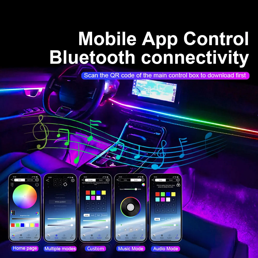 Tidesmit RGB LED Car Interior Ambient Light Strip Kit App Controlled Tidesmit