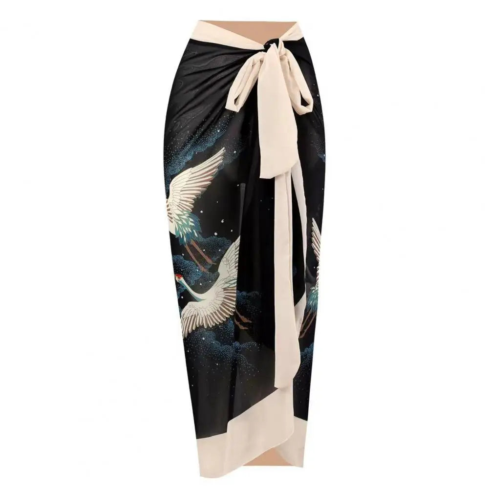 2Pcs/Set Women Monokini Suit Vintage Print One-Piece Square Neck Tie Swimsuit With Skirt Sling Lady Swimsuit With Beach Cover Up
