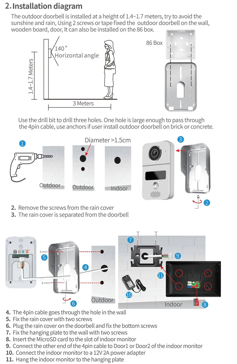 Support Tuya app WiFi visual intercom doorbell system 7/10 inch touch screen indoor monitoring intelligent villa home security