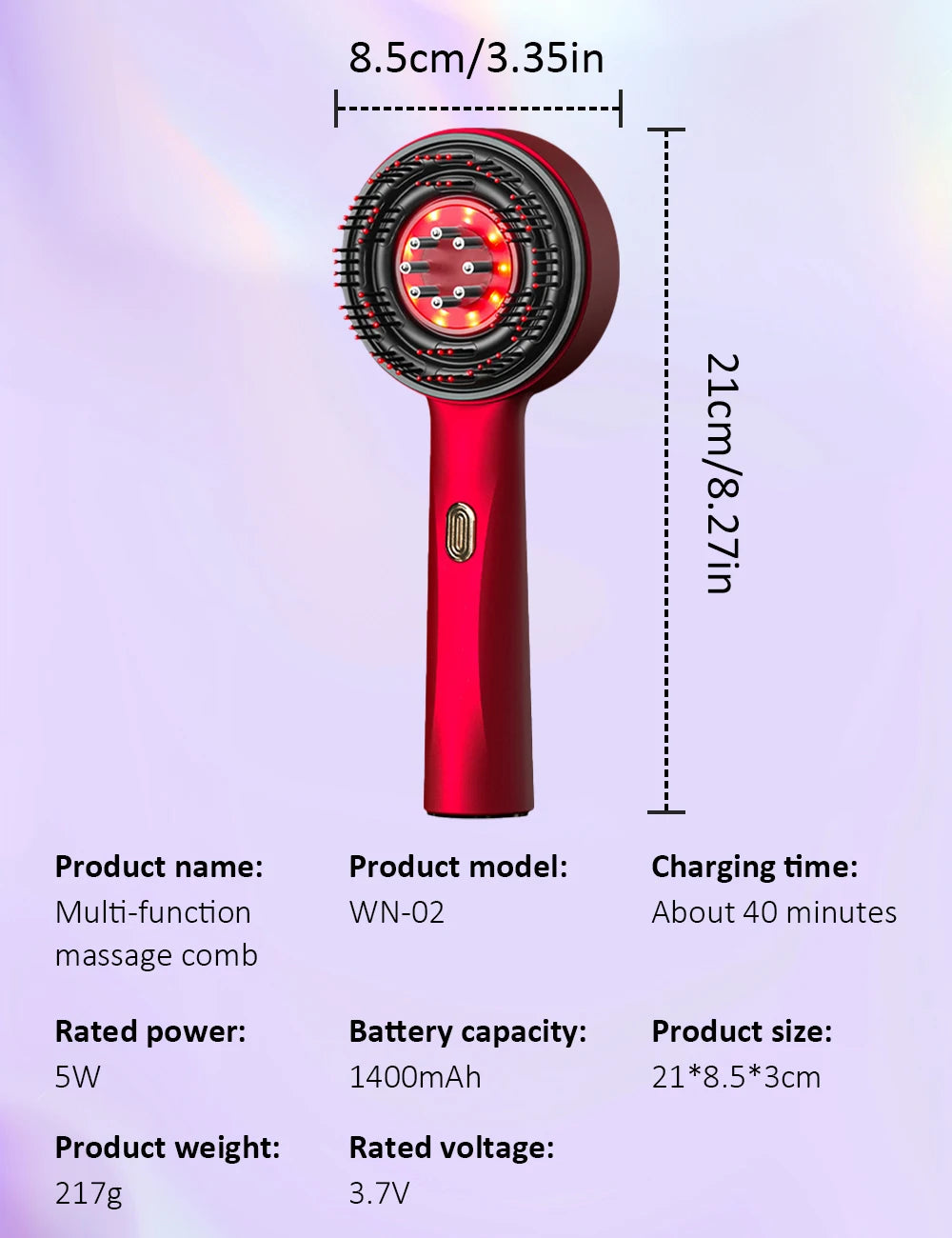 Electric Scalp Massager Comb for Hair Growth - Portable Red or Gray Device Relaxation Treatment Tidesmit