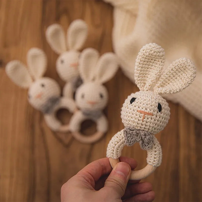 Wooden Rattle Baby Teether for Kids Teething Rings Animal Crochet Rattle Elephant Wooden Babies Gym Montessori Children's Toys