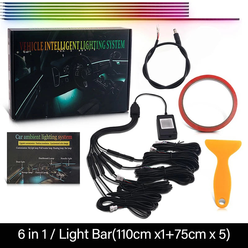 RGB LED Interior Car Strip Lights with App Control and Sync 6 in 1 DC Tidesmit