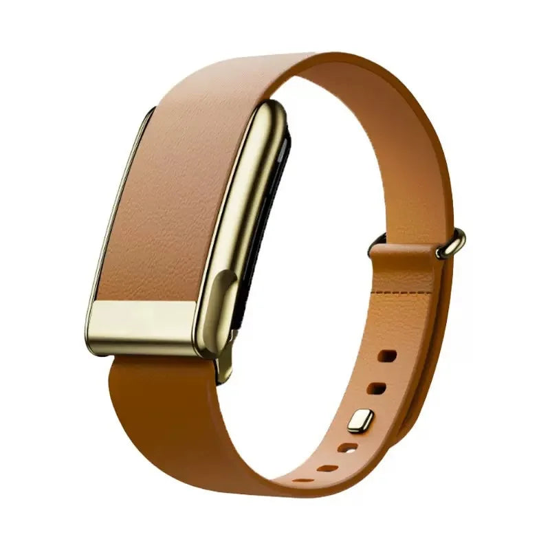 Compatible with Whoop 5.0 Fitness Tracker, featuring a top-layer cowhide leather buckle strap with a bright silver metal U-shape
