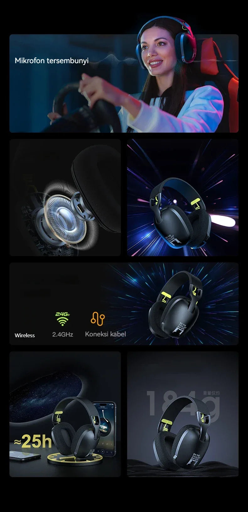 Tidesmit 2.4GHz Wireless Gaming Headset for PC PS5 with Boom Mic Tidesmit