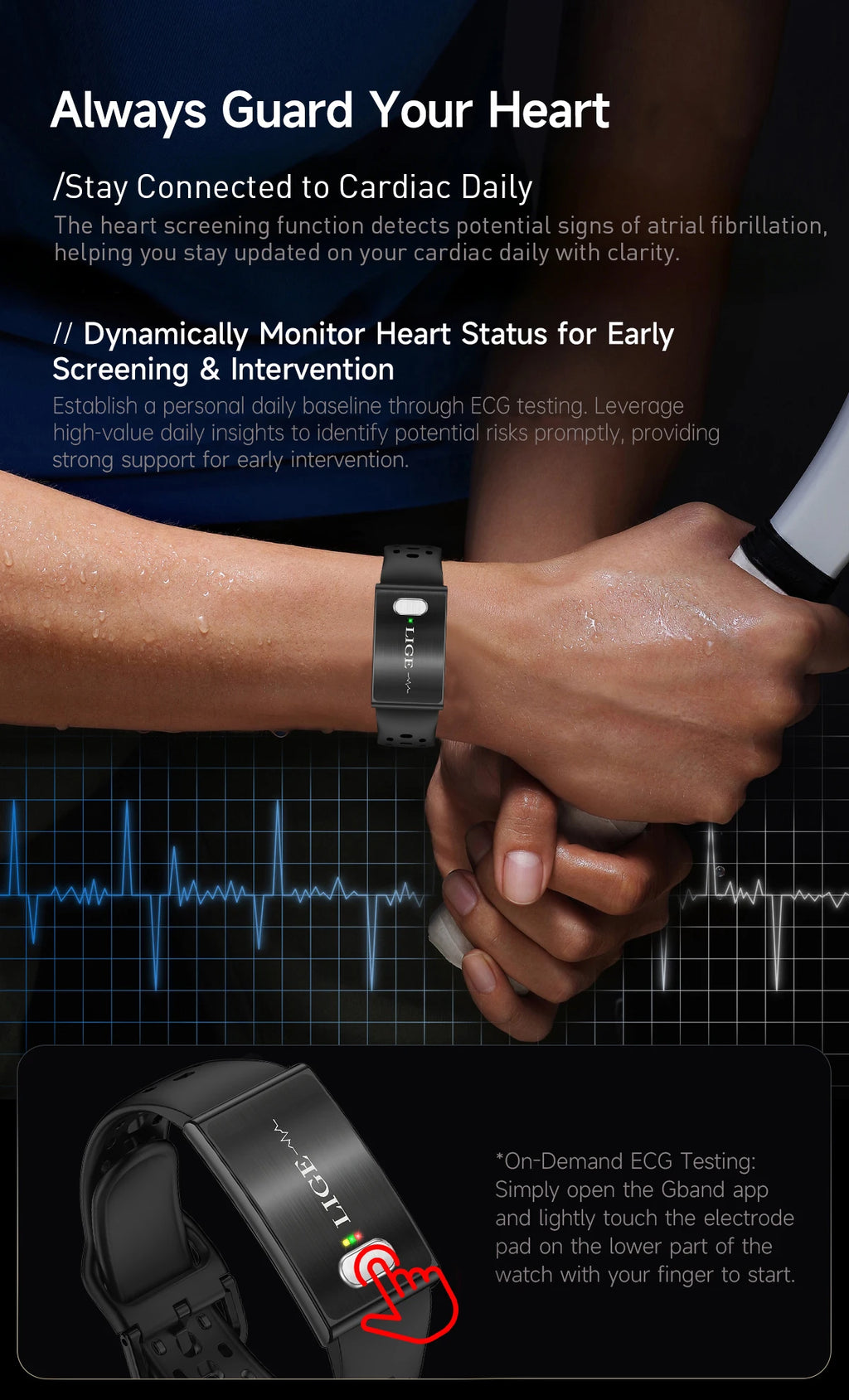 LIGE New ECG+PPG Smart Bracelet Heart Rate Health Monitoring Thermometer HPV Test Reports Waterproof Sports Tracker Smart Watch