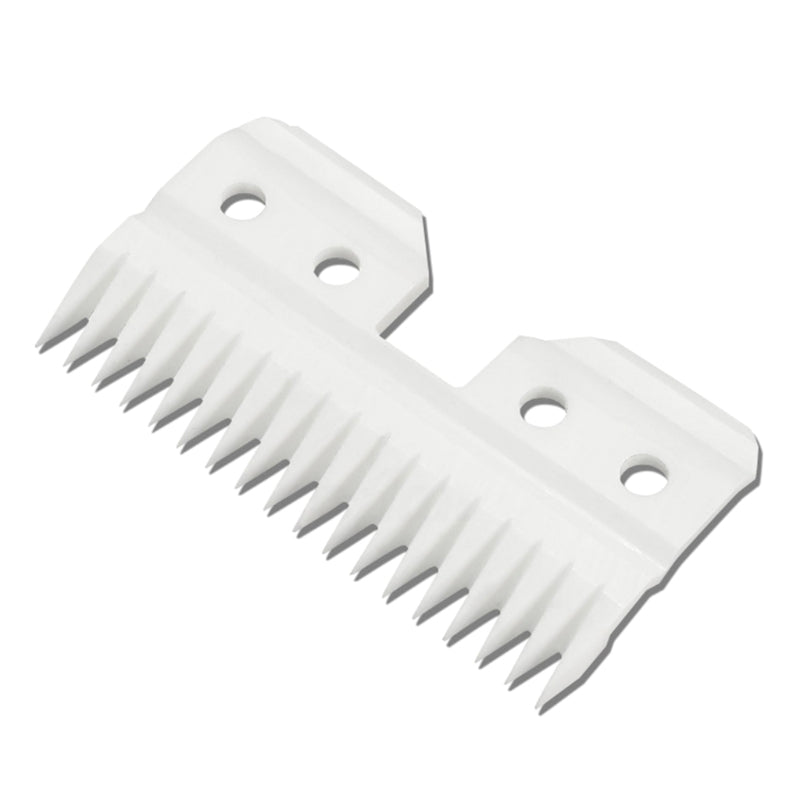 White ceramic replacement clipper blade for A5 pet grooming clippers for cool, smooth cutting.