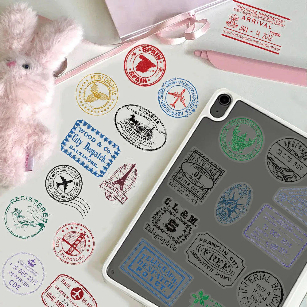60Pcs Creative Retro Postmark Stickers, Envelope Sealing Stickers, DIY Phone Cases, Notebook, Waterproof Sticker