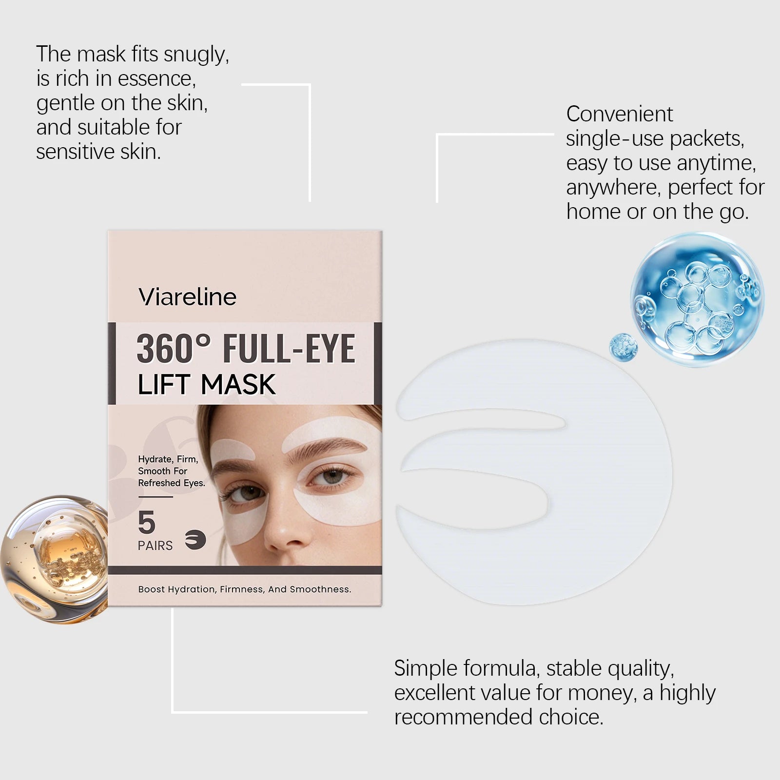 Tidesmit Viareline Vitamin C moisturizing eye patches detail view for gentle hydrating under eye care