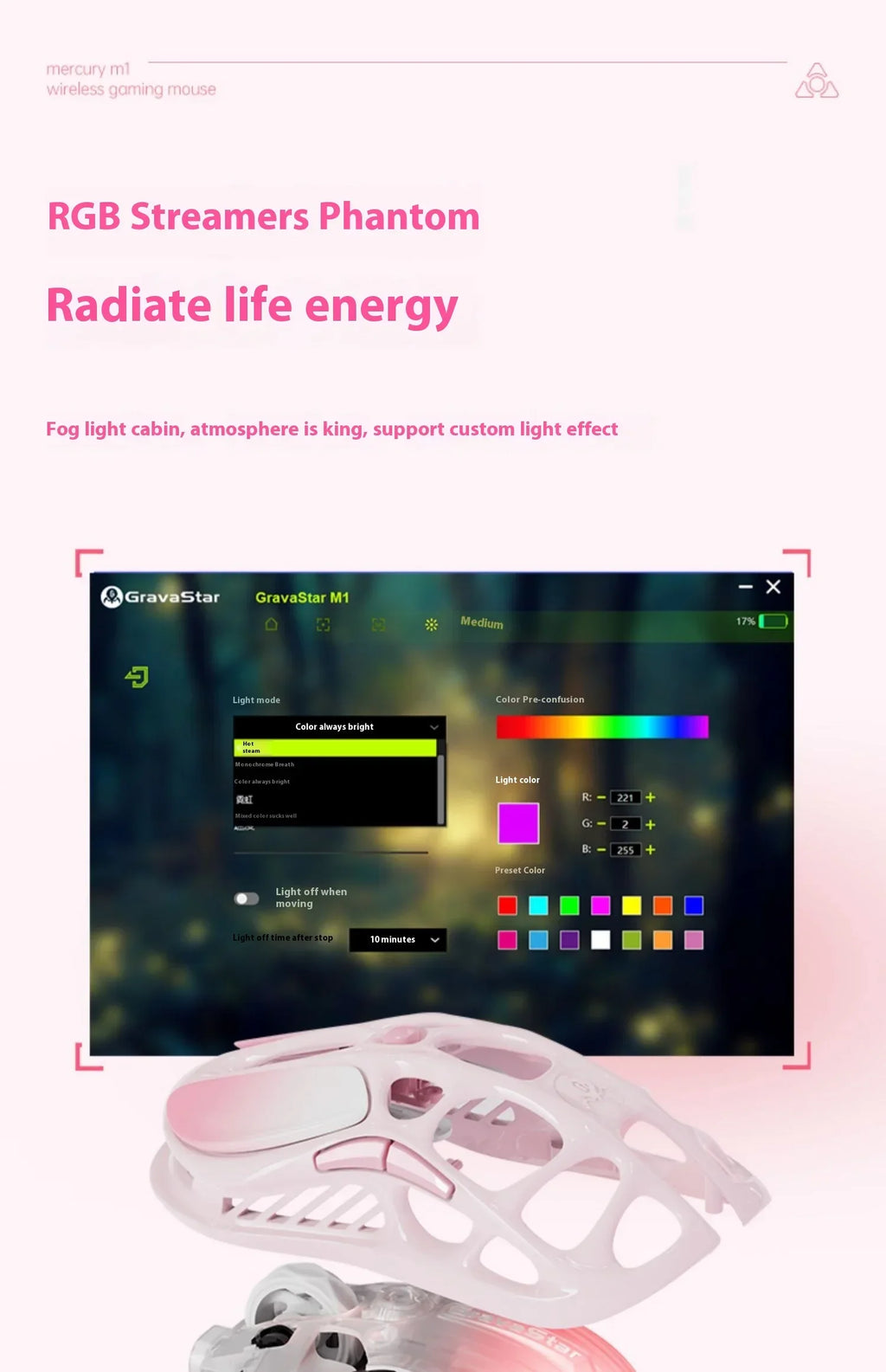 GravaStar Mercury M2 M1 Wireless Gaming Mouse Alloy 26000 DPI PAW3395DM Sensor Lightweight Hollowed Out Design RGB E-sports Mice