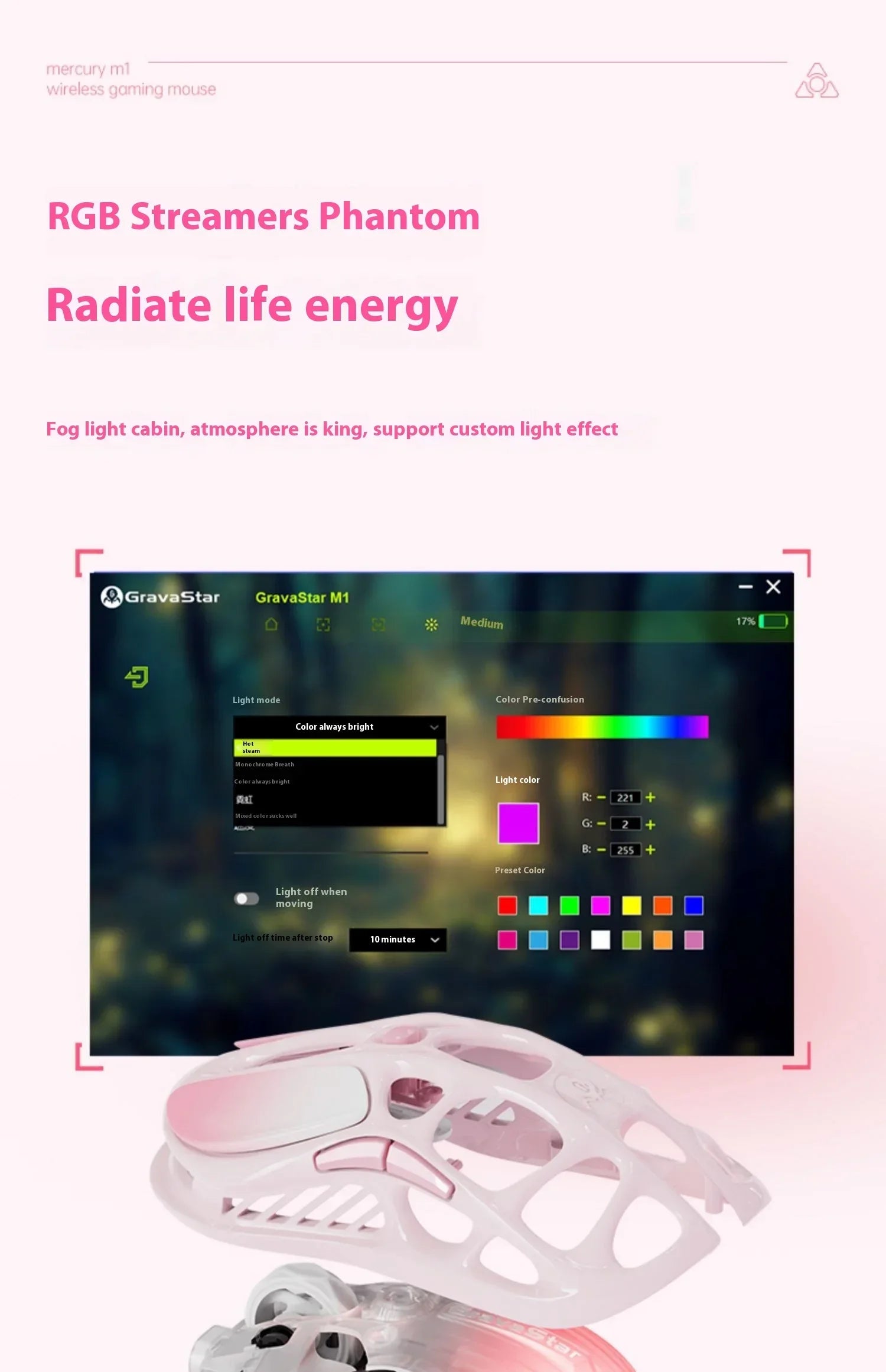 GravaStar Mercury M2 M1 Wireless Gaming Mouse Alloy 26000 DPI PAW3395DM Sensor Lightweight Hollowed Out Design RGB E-sports Mice