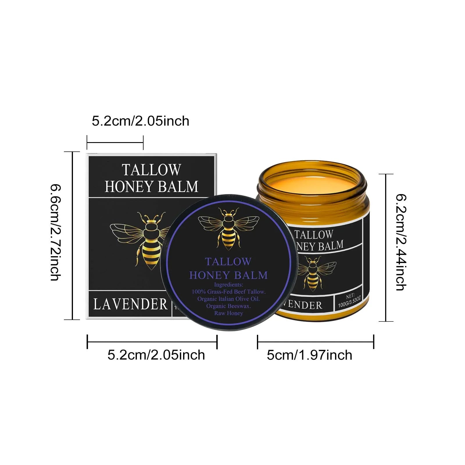 Beef Tallow Honey Cream Moisturizing Firming Soft Smoothing Skin Soothing Reduce Redness Hydrating Nourishing Tallow Honey Balm