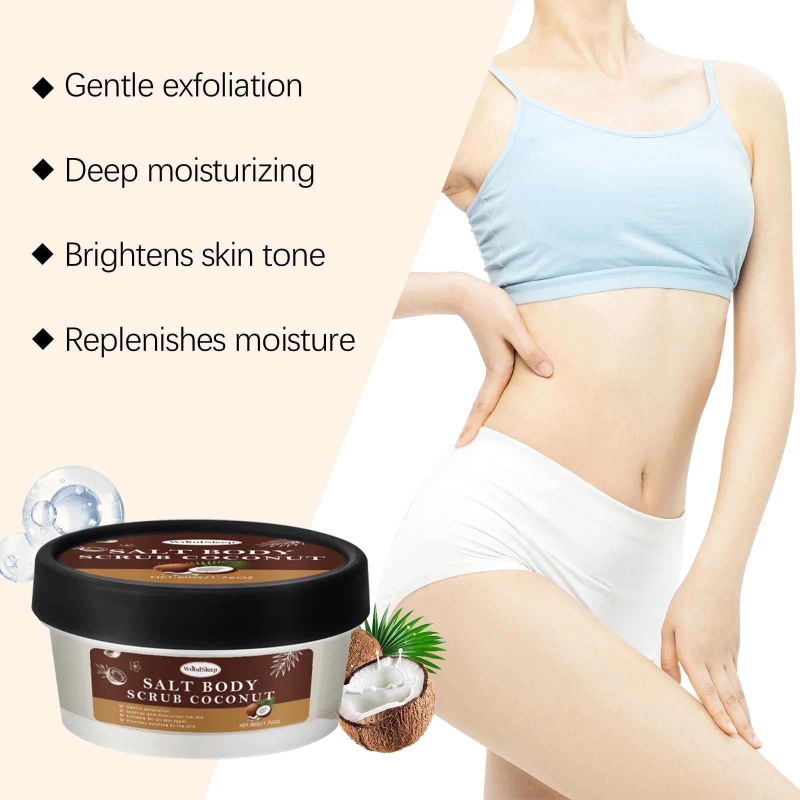 Coconut Body Scrub 50g | Natural Exfoliating Brightening Treatment Scrubs Treatments Tidesmit