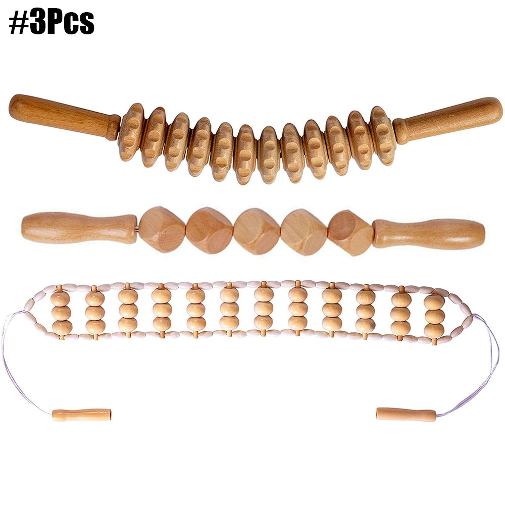Wood Therapy Massage Tools for Body Contouring | 6 Piece Kit Relaxation Treatment 3Pcs Tidesmit