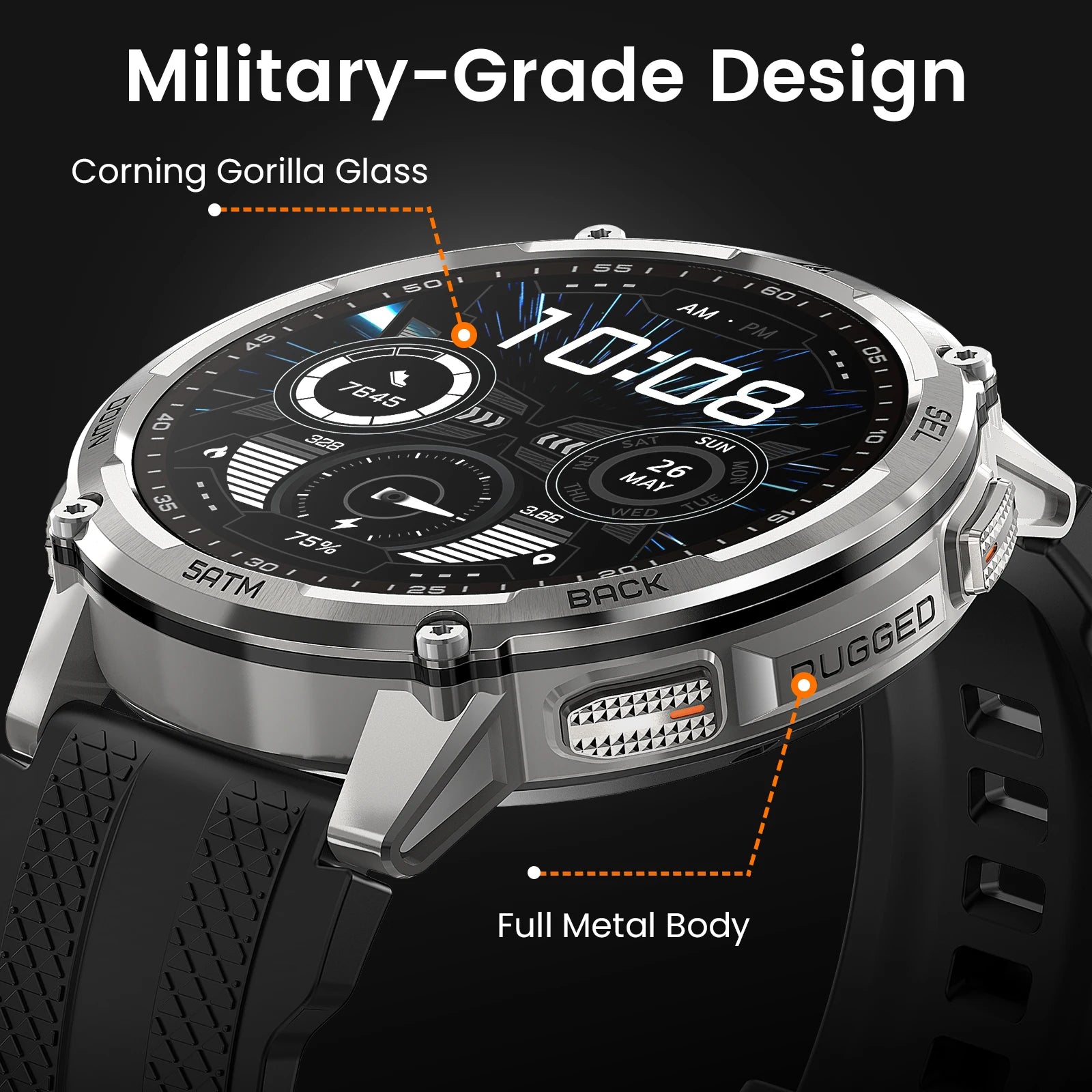 KOSPET TANK T4C Smart & Rugged Watch for Men Military-Grade Body with GPS Health Tracking & On-Wrist Flashlight 5ATM Waterproof