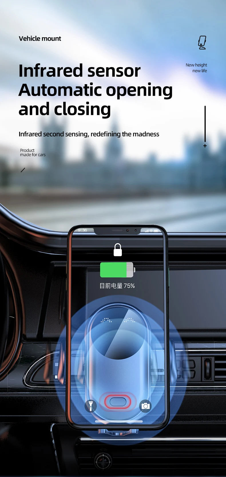 Wireless Car Charger Mount 30W Fast Charging Phone Holder for Car Tidesmit
