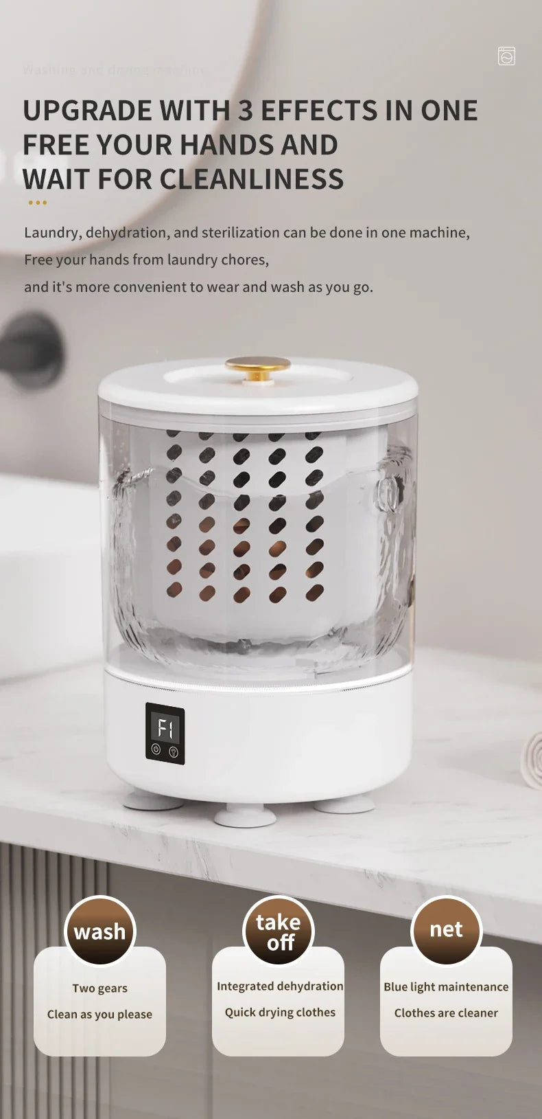 Tidesmit 3L mini portable washing machine with spin drying function for washing underwear and socks while traveling