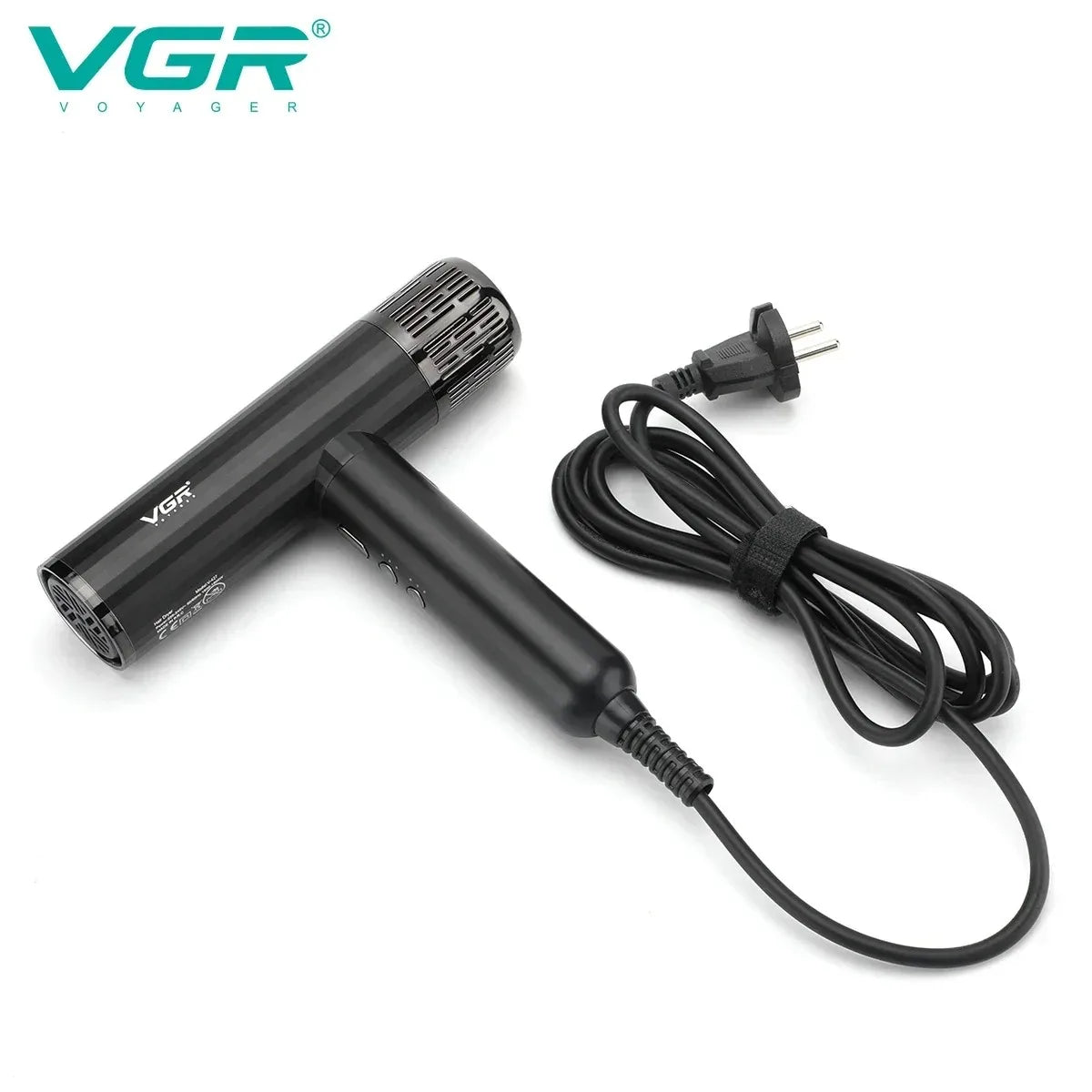 VGR V-427 black professional leafless negative ion hair dryer with powerful brushless motor for fast salon drying.