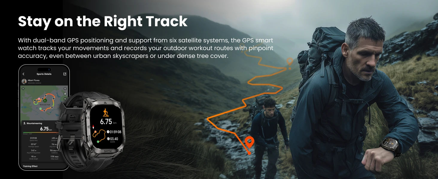 KOSPET TANK M4C Rugged Smartwatch for Men Military-Grade GPS Watch with Flashlight 5ATM Waterproof Health & Fitness Tracker