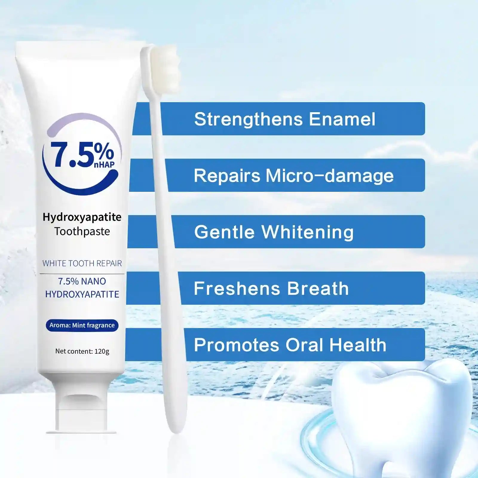 Tidesmit 120g Hydroxyapatite whitening toothpaste and pen kit for intensive stain removal and oral repair