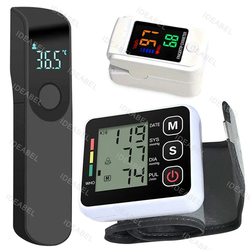 Digital Blood Pressure Monitor Wrist Tensiometer Electronic Sphygmomanometer Tonometer with LCD Forehead Digital Thermometer