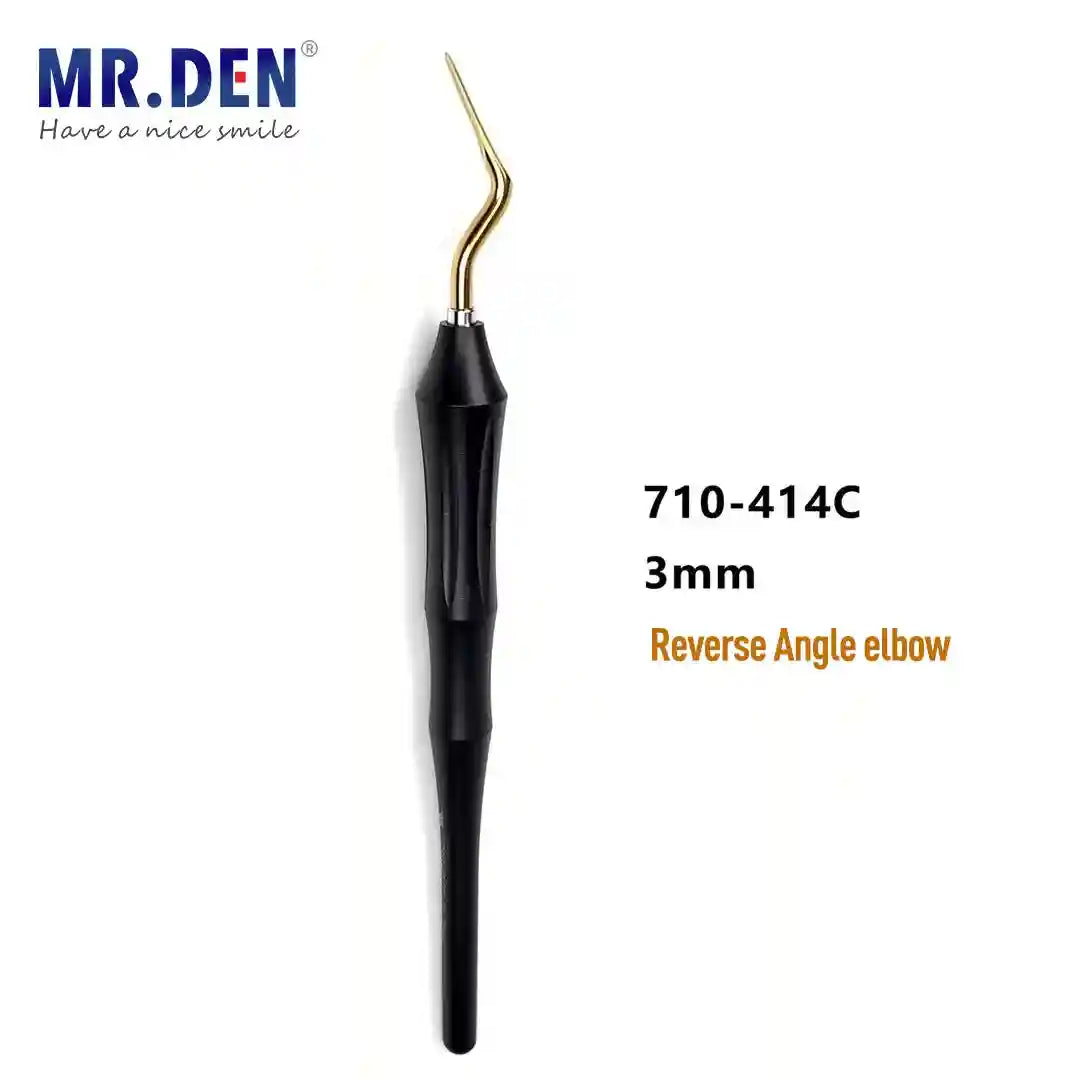 Dental reverse angle elbow probe with a 3mm gold-colored tip and a matte black ergonomic handle.