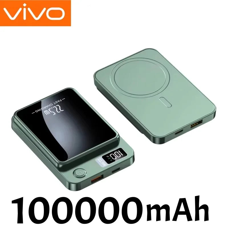 Magnetic Wireless Power Bank 50000mAh - Fast Charging USB-C Travel Battery Green 100000mAh Tidesmit