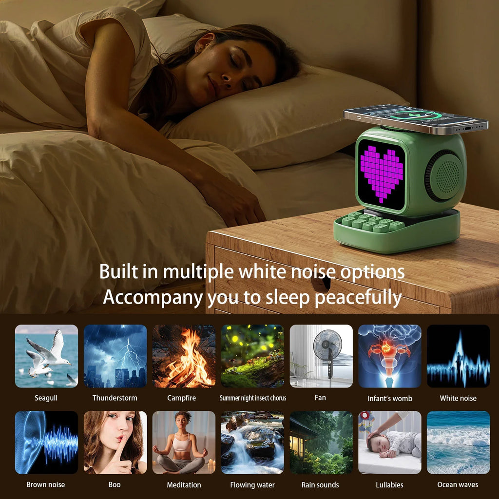 Portable Bluetooth Speaker with 15W Wireless Charger and LED Clock Tidesmit