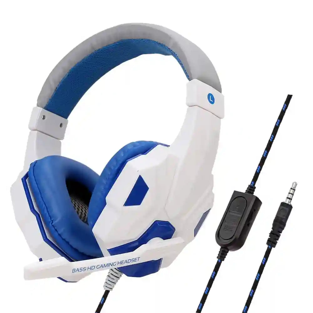 Wired Gaming Headset with Microphone - Over-Ear Precision Audio White-blue Tidesmit