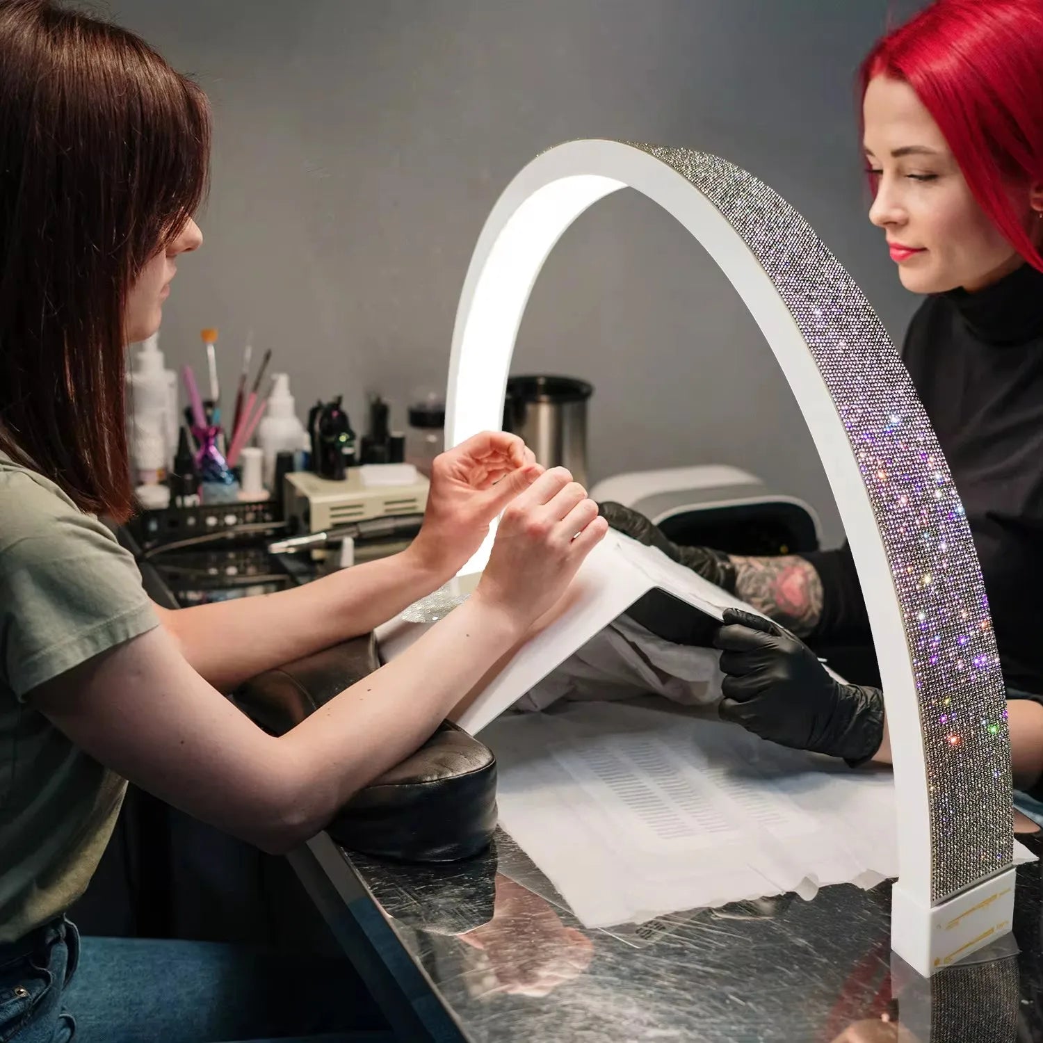 Half Moon LED Beauty Light for Lash and Nail | Adjustable 28 Inch Tidesmit Y10 White-do 30in Tidesmit