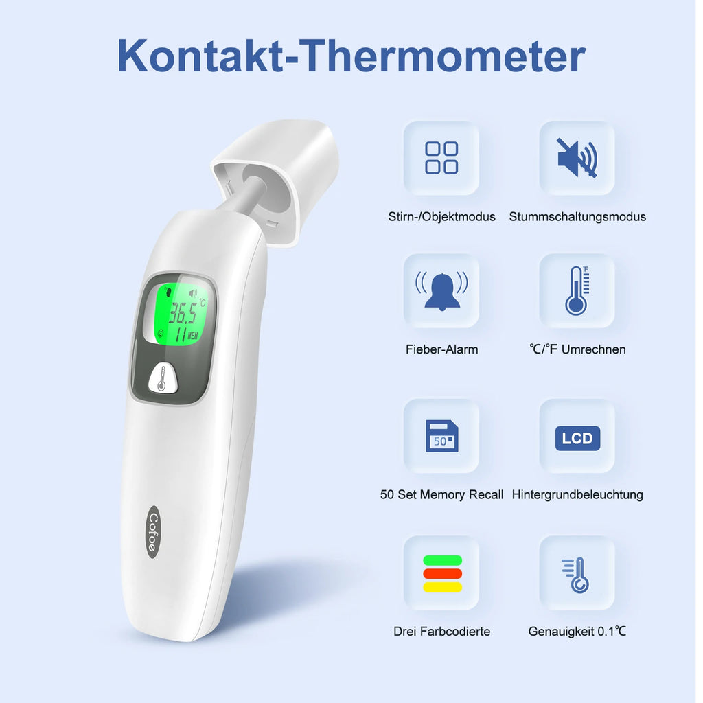 Cofoe Digital Forehead Thermometer Forehead Ear Non-Contact Thermometer Baby/Adult Temperature Measure Digital Thermometer
