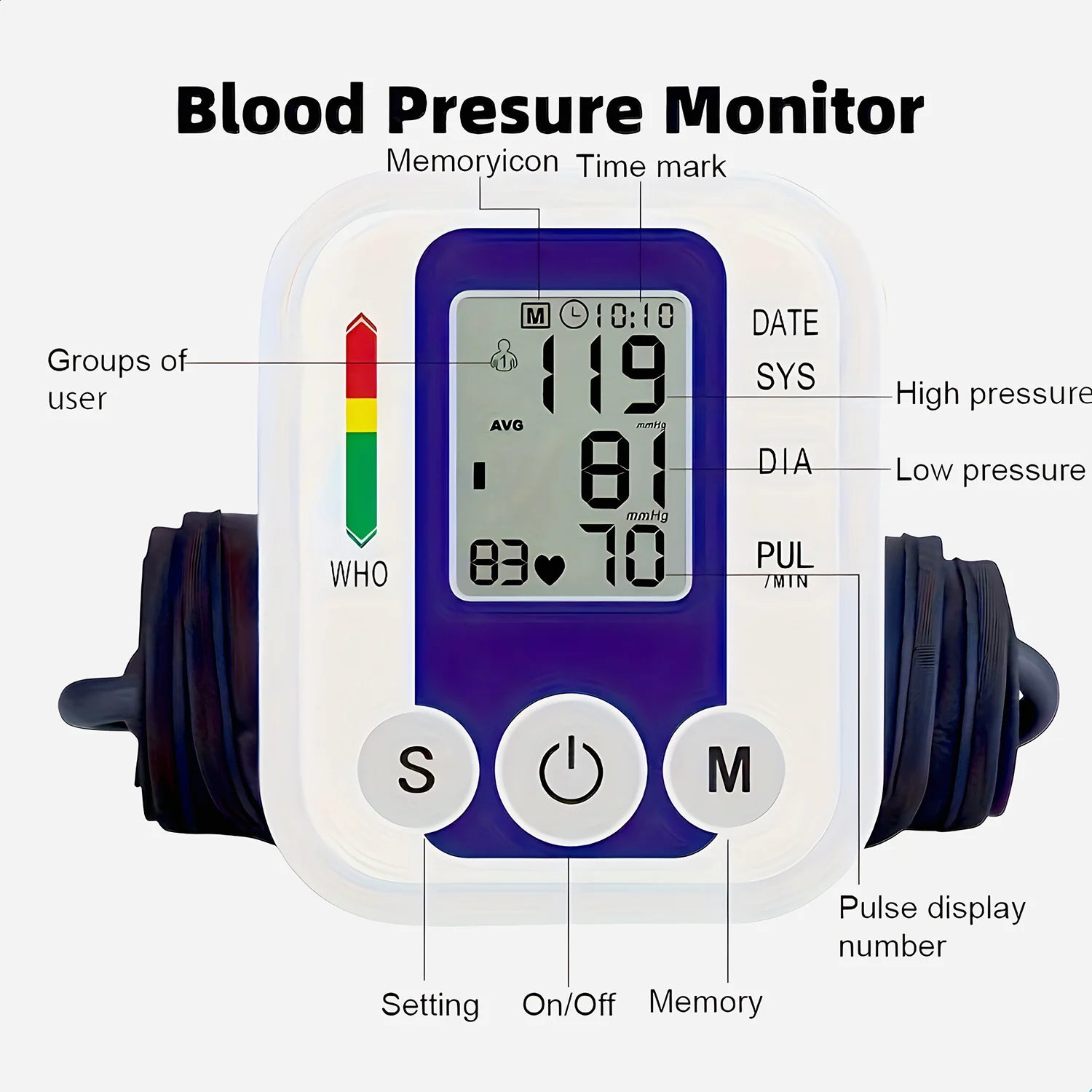 Medical Automatic Arm Blood Pressure Monitor Heart Beat Rate Pulse Meter Tonometer Sphygmomanometers digital tensiometers