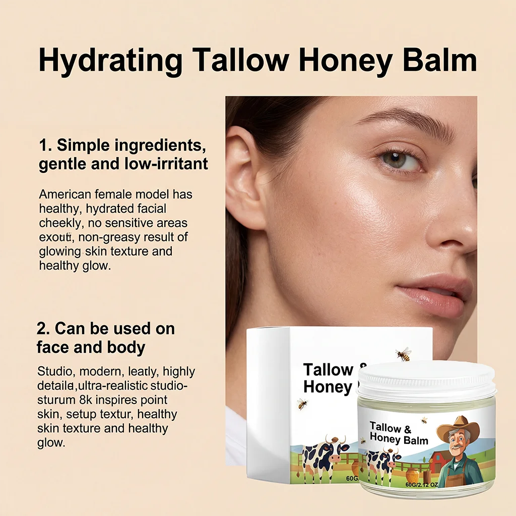 Tallow Honey Balm Soft Smooth Skin Enhance Elasticity Repair Barrier Anti Dryness Moisturize Beef Tallow Face Cream Body Lotion