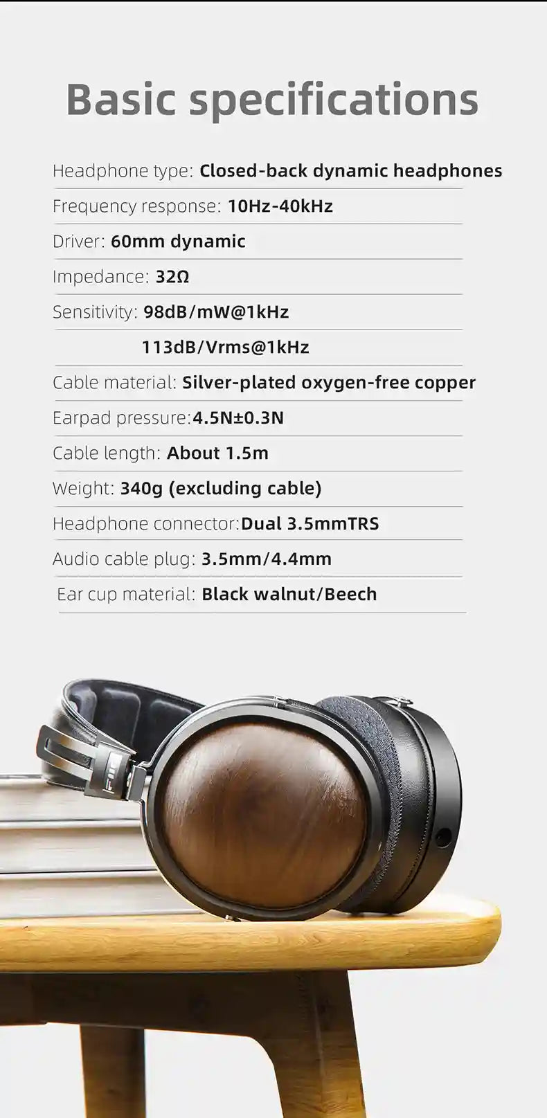 FiiO FT1 Closed-Back Over-Ear Headphones with 60mm Wood Driver Tidesmit