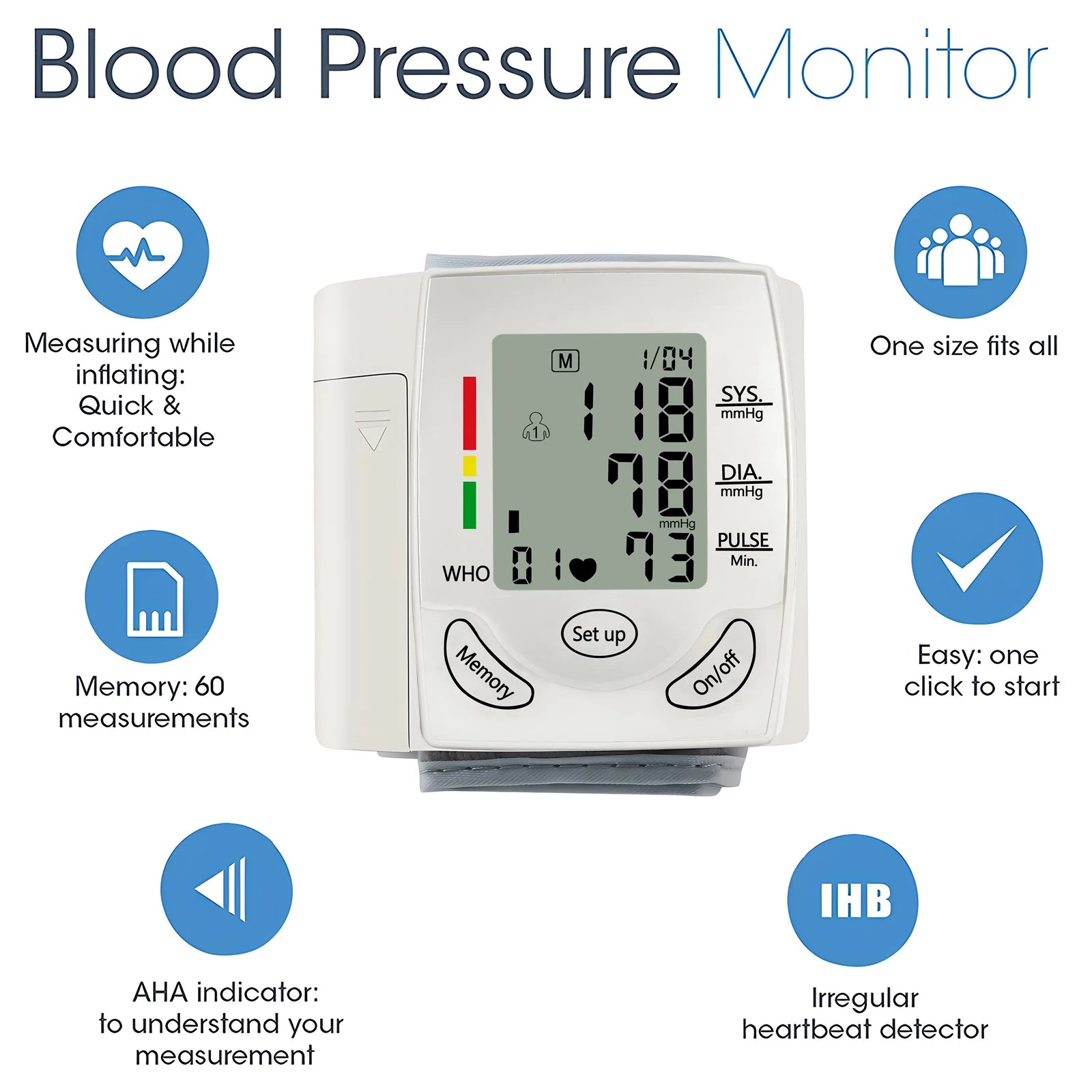 Wrist Blood Pressure Monitor Tonometer Tensiometer Automatic Digital Pulsometer Sphygmomanometer Health Monitor