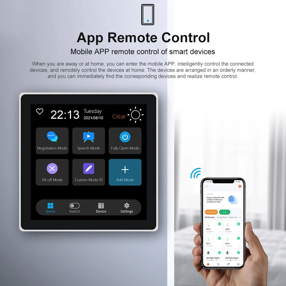 Smart Wall Switch 4 Inch Zigbee Touch Screen Control Panel for EU Homes Tidesmit