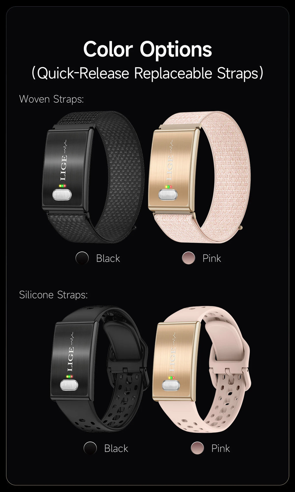 LIGE New ECG+PPG Smart Bracelet Heart Rate Health Monitoring Thermometer HPV Test Reports Waterproof Sports Tracker Smart Watch