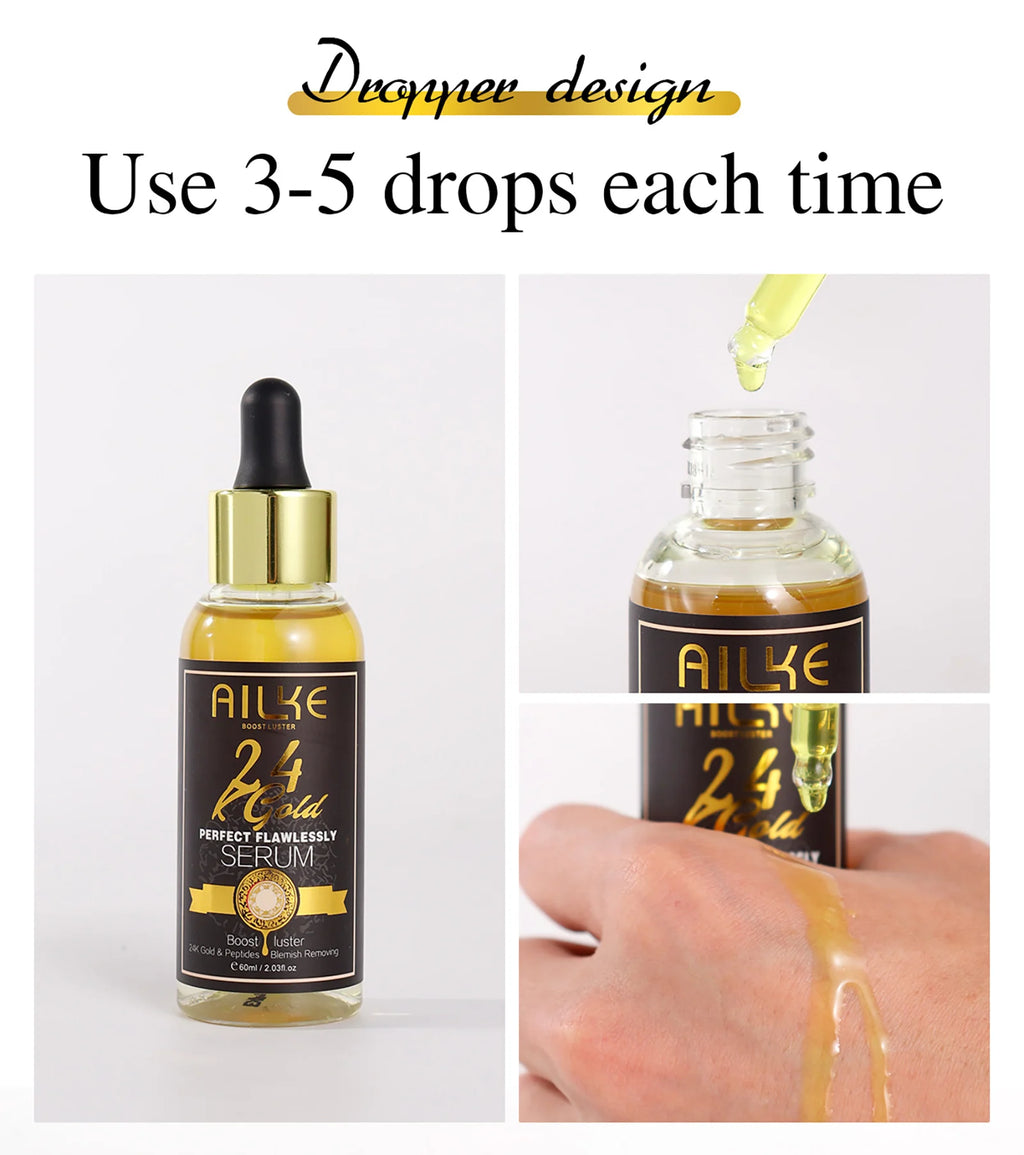 AILKE 24k Gold Flawlessly Whitening Skin Care Set For All Skin Type, Moisturizer, Reduce Black Spots, Smoothing, Brightening