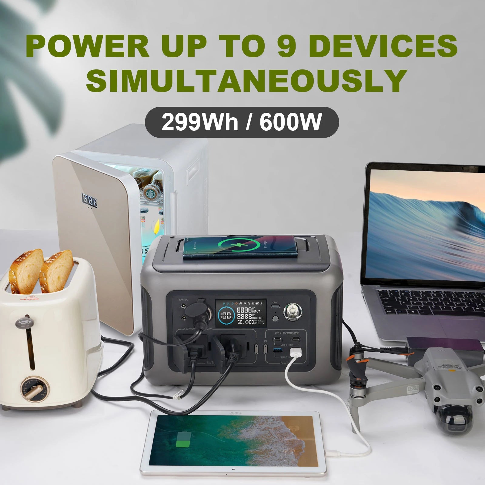 Portable Power Station 299Wh LiFePO4 with 100W Solar Panel Kit Tidesmit